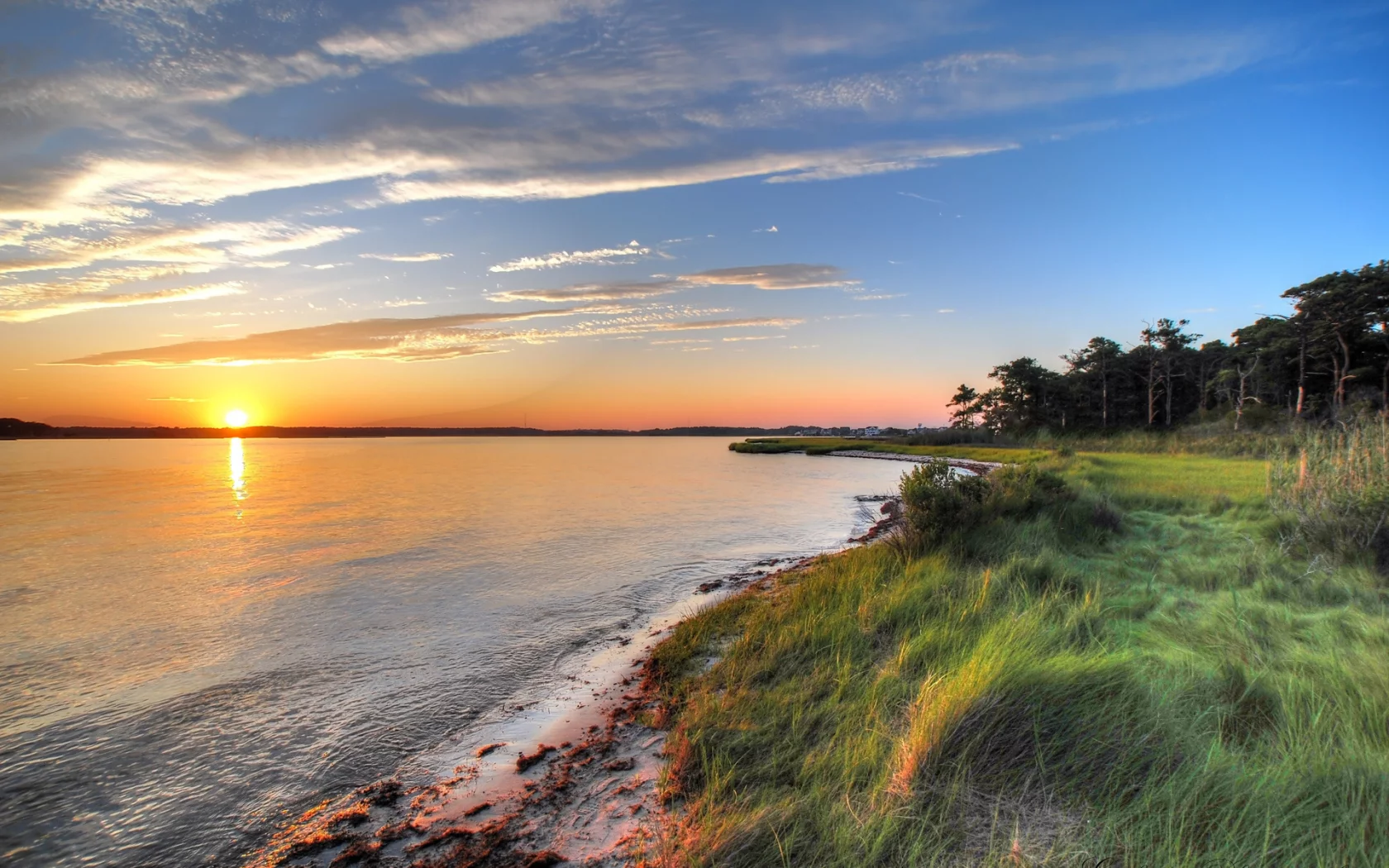 море, берег, закат