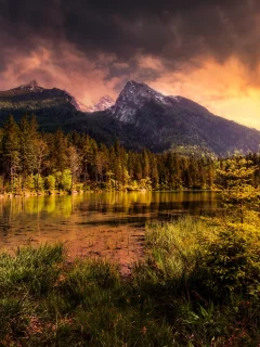 природа, горы, озеро, лес