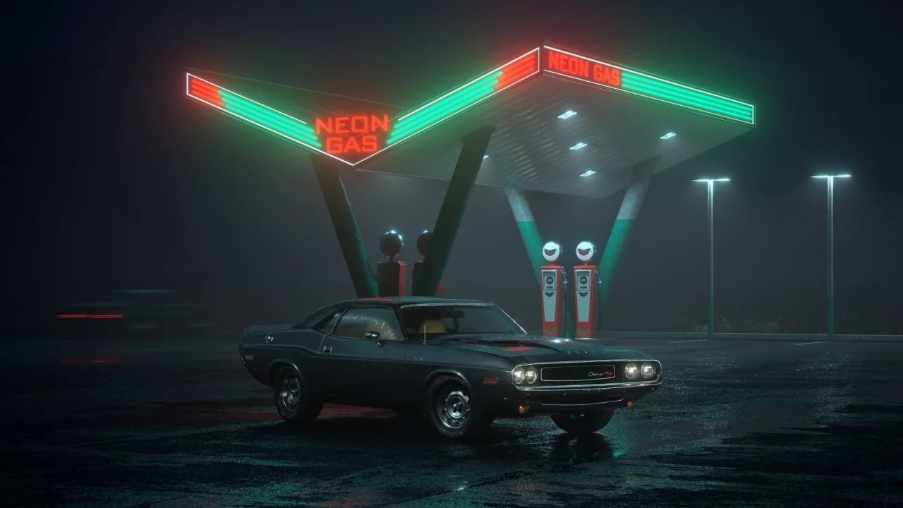 auto, dodge challenger, заправка