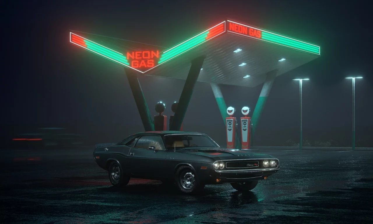 auto, dodge challenger, заправка