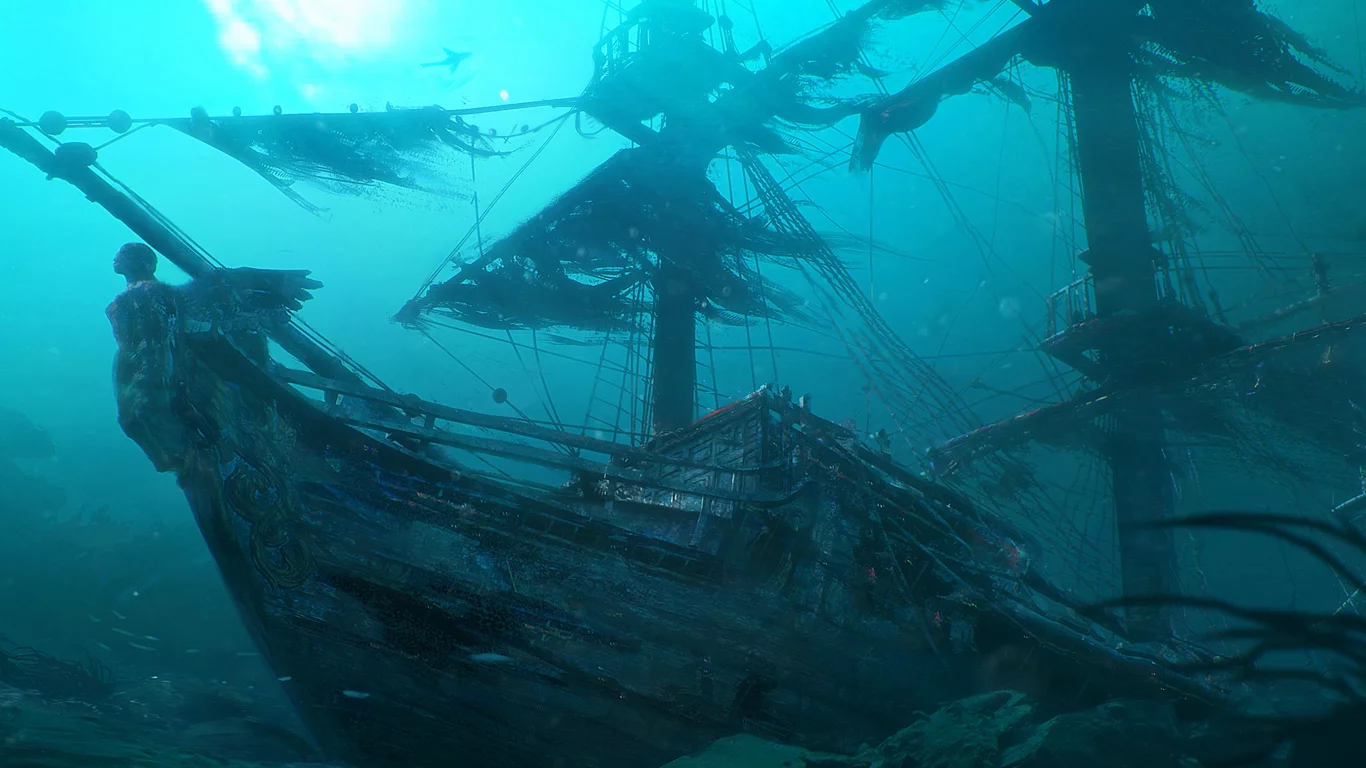 корабль, затонувший, море, глубина