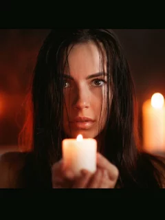 девушка, взгляд, свеча