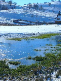 река, зима, снег