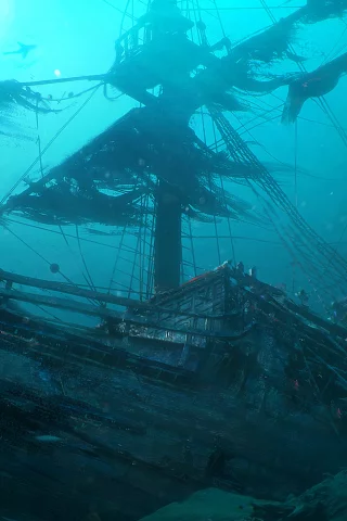 корабль, затонувший, море, глубина