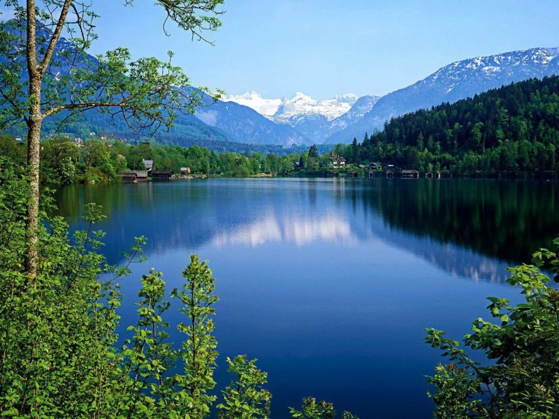 mountains, water