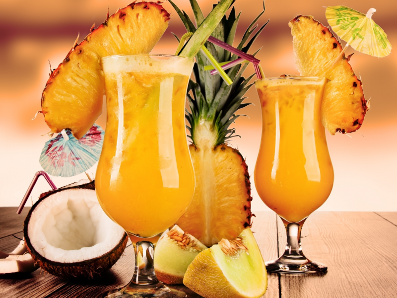 сок, ананас, кокос, стакан, коктейль