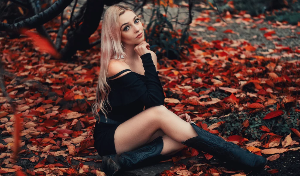 девушка, блондинка, сапоги, симпатичная