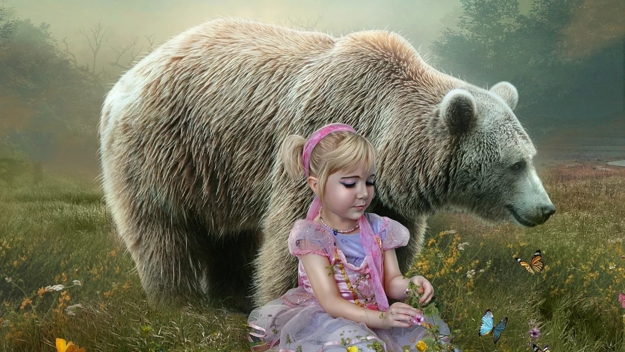 медведь, девочка