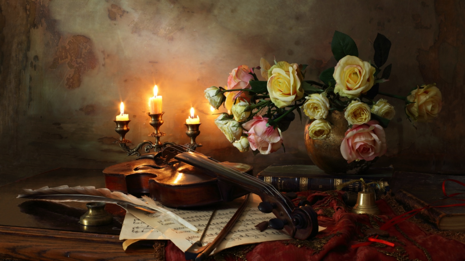 скрипка, розы
