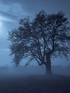 ночь, дерево, луна