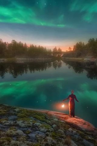 озеро, берег, вечер