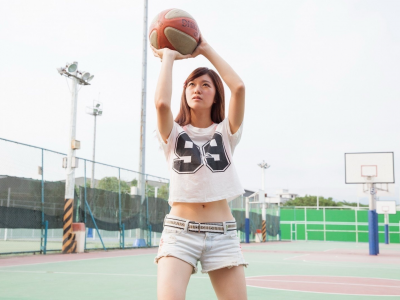 девушка, красивая, баскетбольный мяч