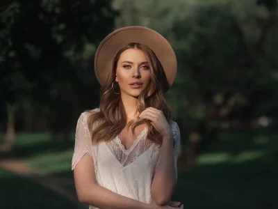 девушка, взгляд, красивая, в шляпе