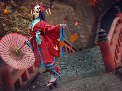 девушка, азиатка, в кимоно