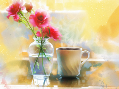 цветы, в вазе, чай