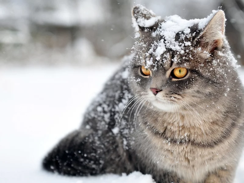 кот, снег, зима