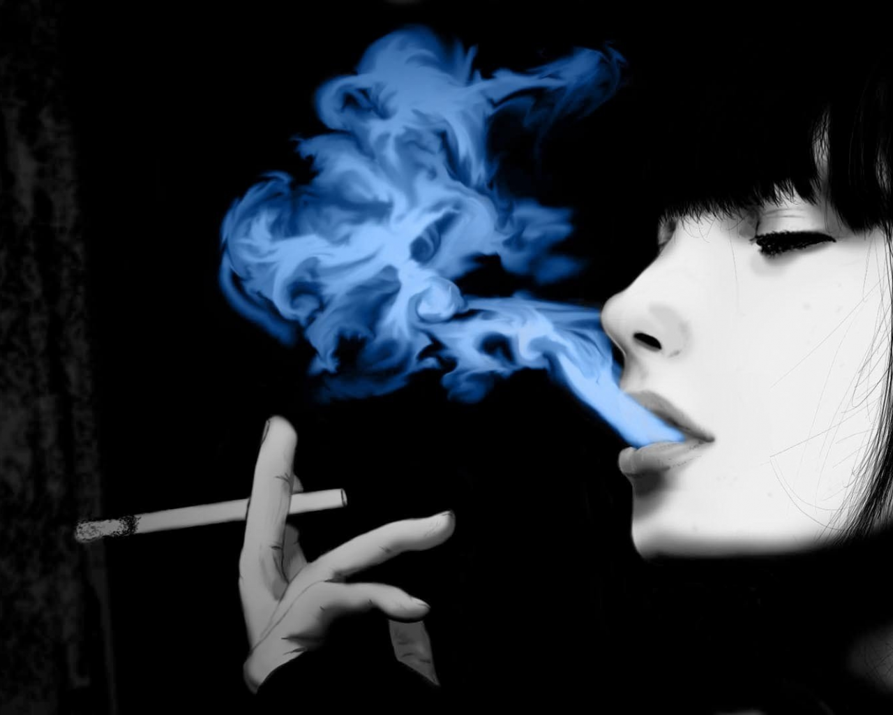 девушка, портрет, брюнетка, сигарета, дым
