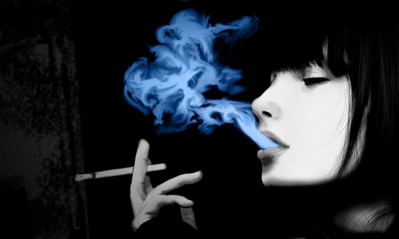 девушка, портрет, брюнетка, сигарета, дым