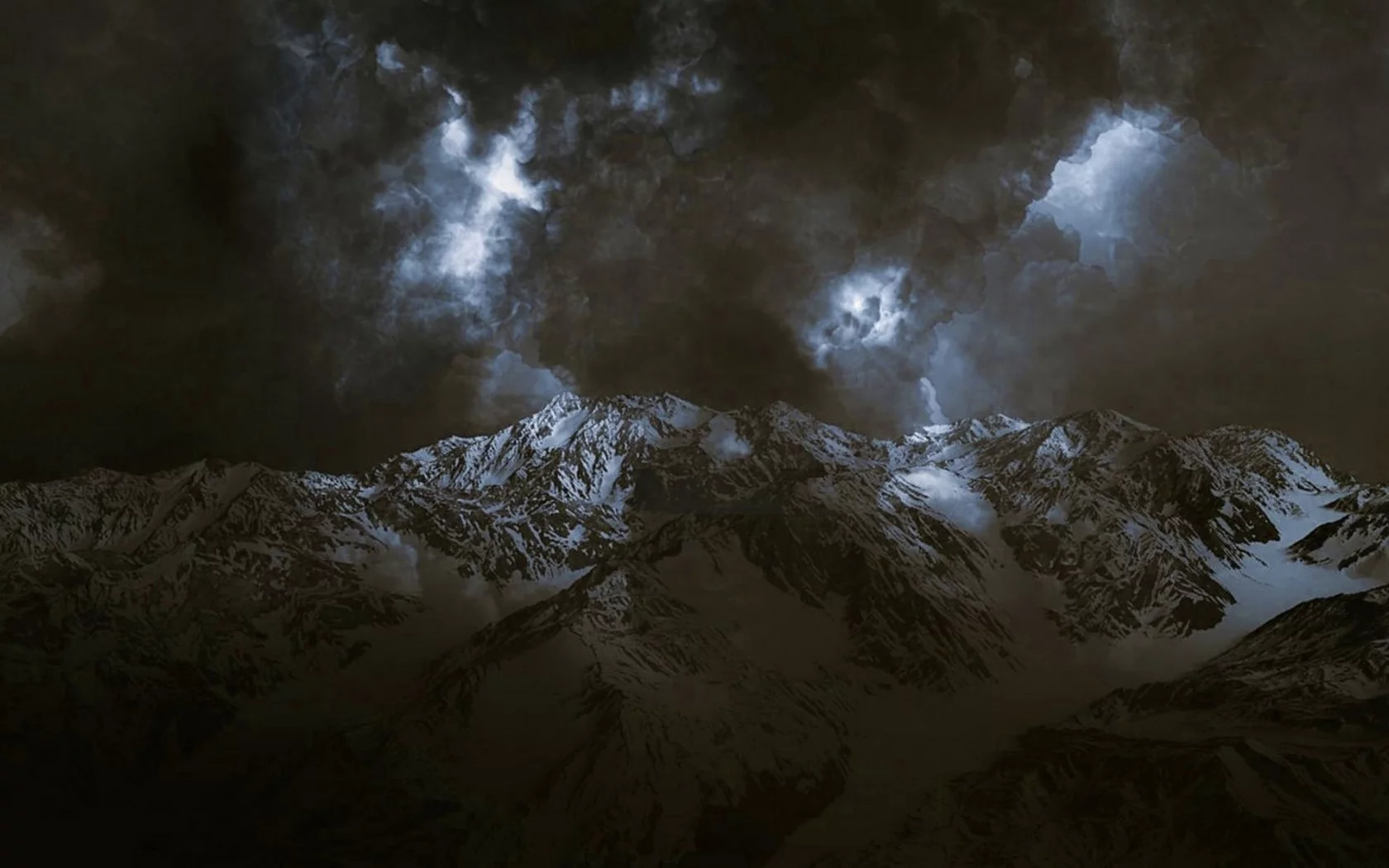 пейзаж, горы, тучи