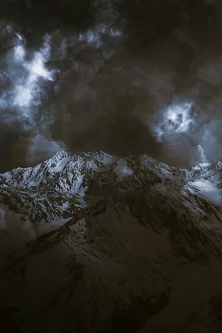 пейзаж, горы, тучи