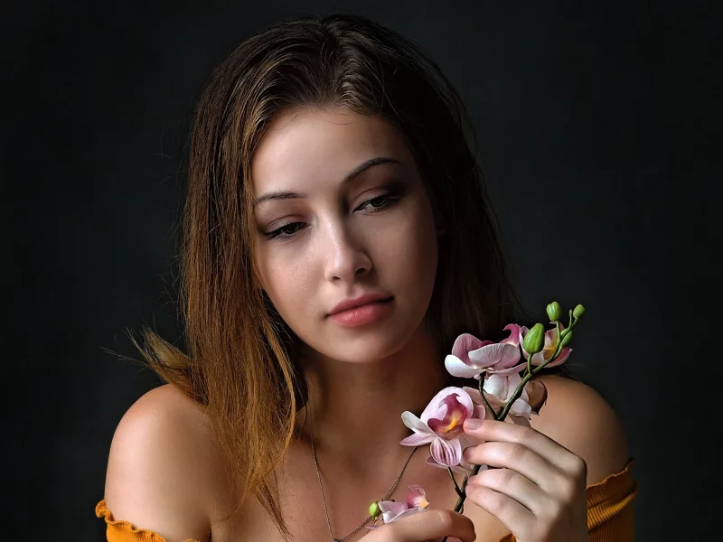 орхидея, девушка, взгляд, красивая
