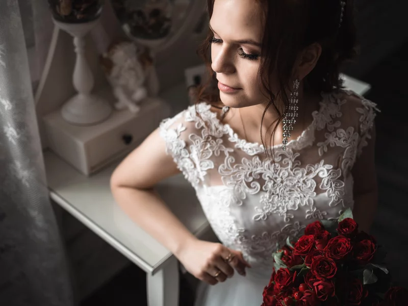 девушка, взгляд, поза, букет, красивая