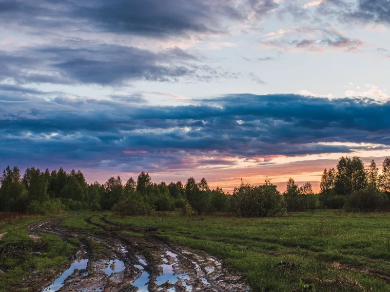 облака, закат, лето