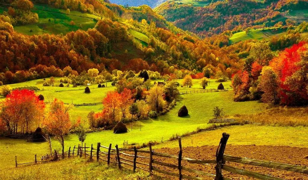природа, осень, деревья, горы