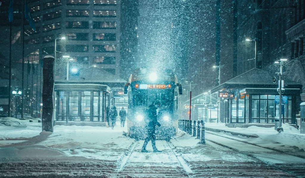 город, снегопад, улица