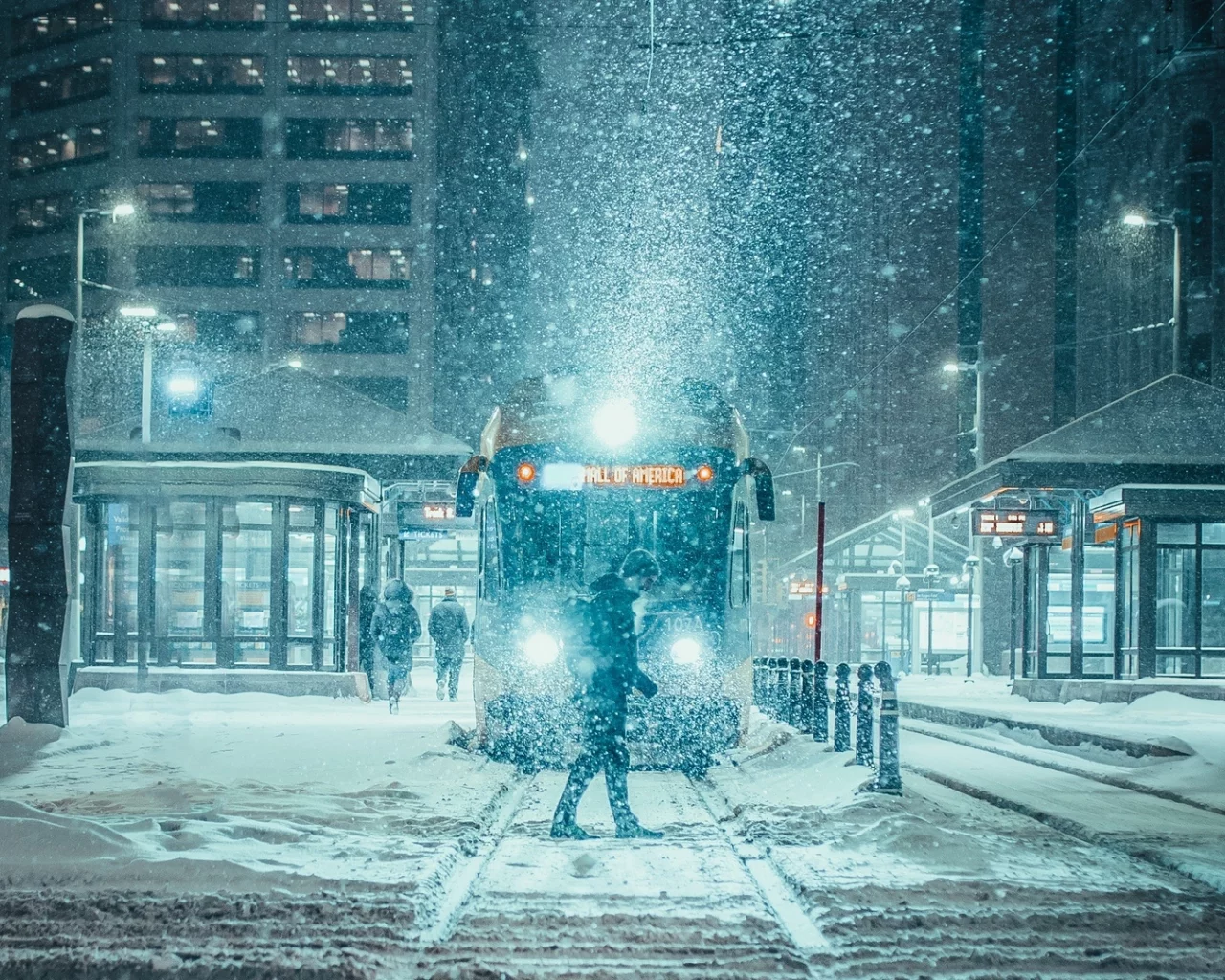 город, снегопад, улица