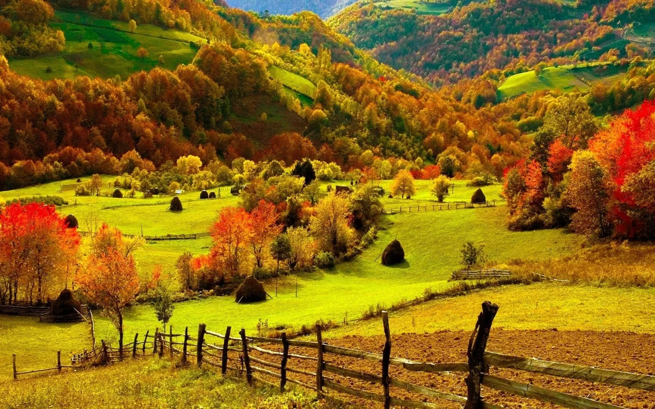 природа, осень, деревья, горы