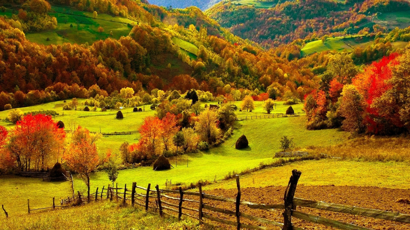 природа, осень, деревья, горы