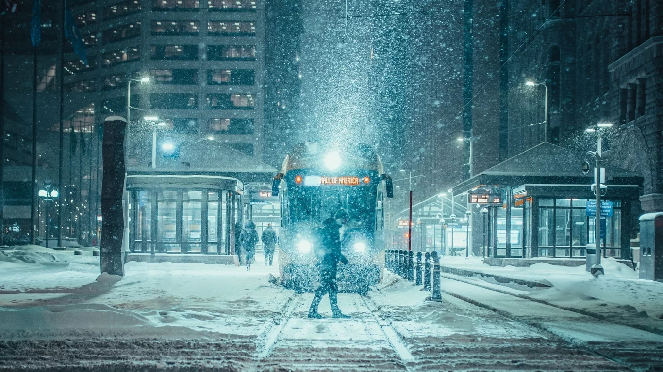 город, снегопад, улица