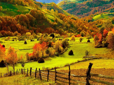 природа, осень, деревья, горы