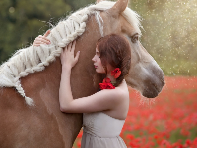 девушка, красивая, с лошадью