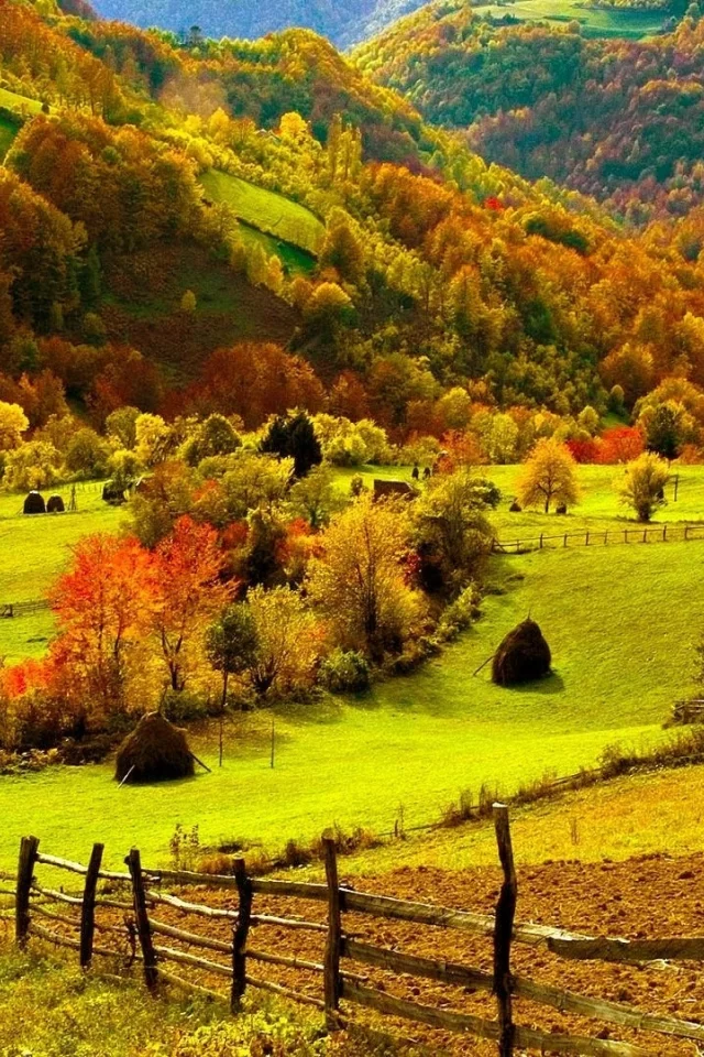 природа, осень, деревья, горы