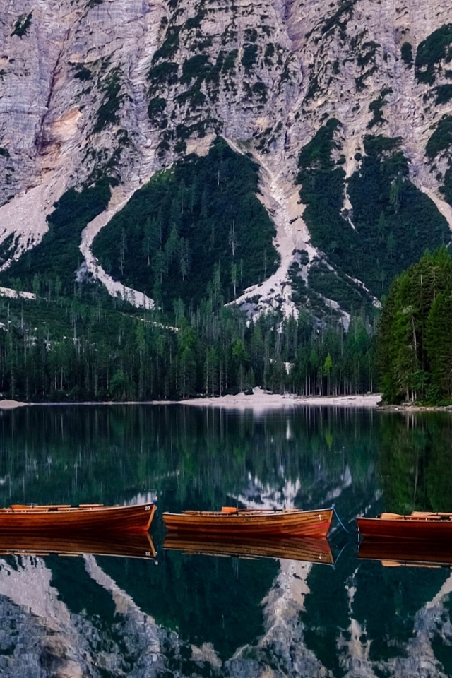озеро, лодки, гора