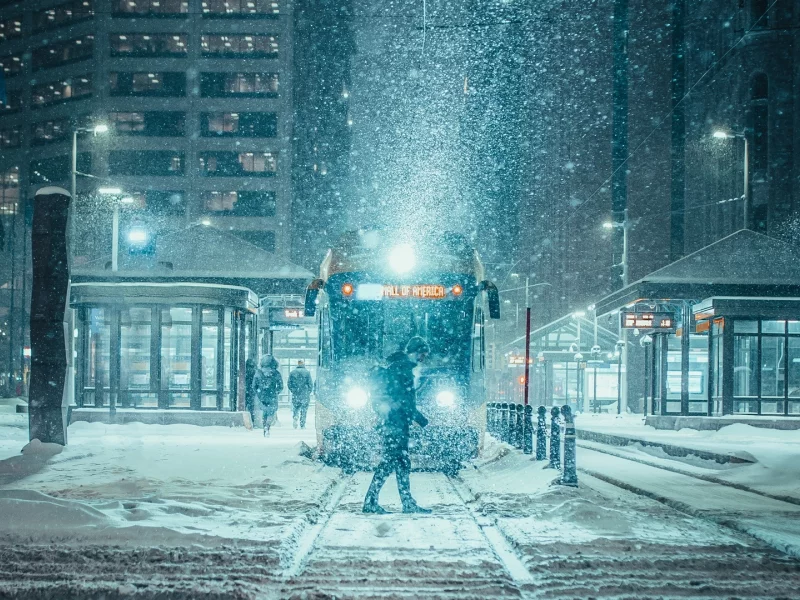 город, снегопад, улица