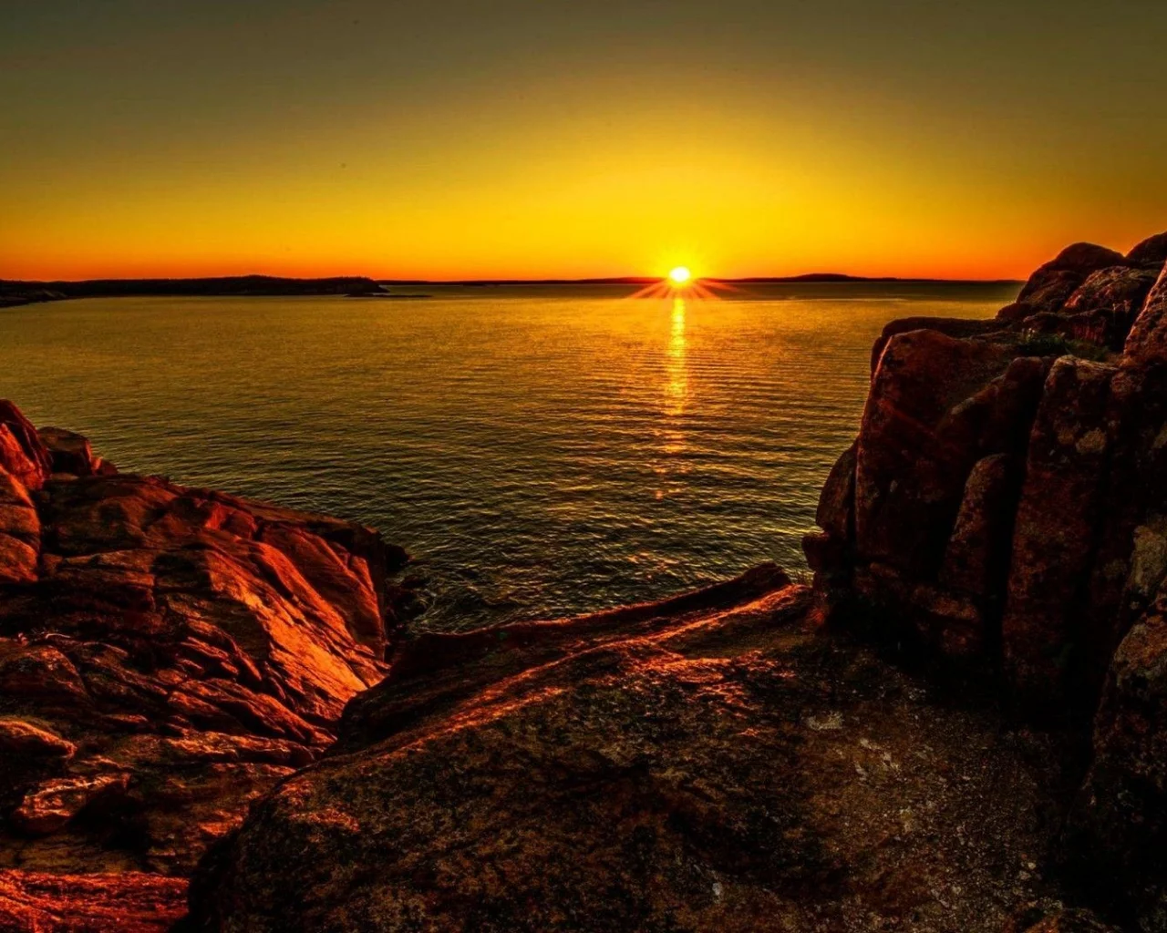 природа, закат, море, скалы
