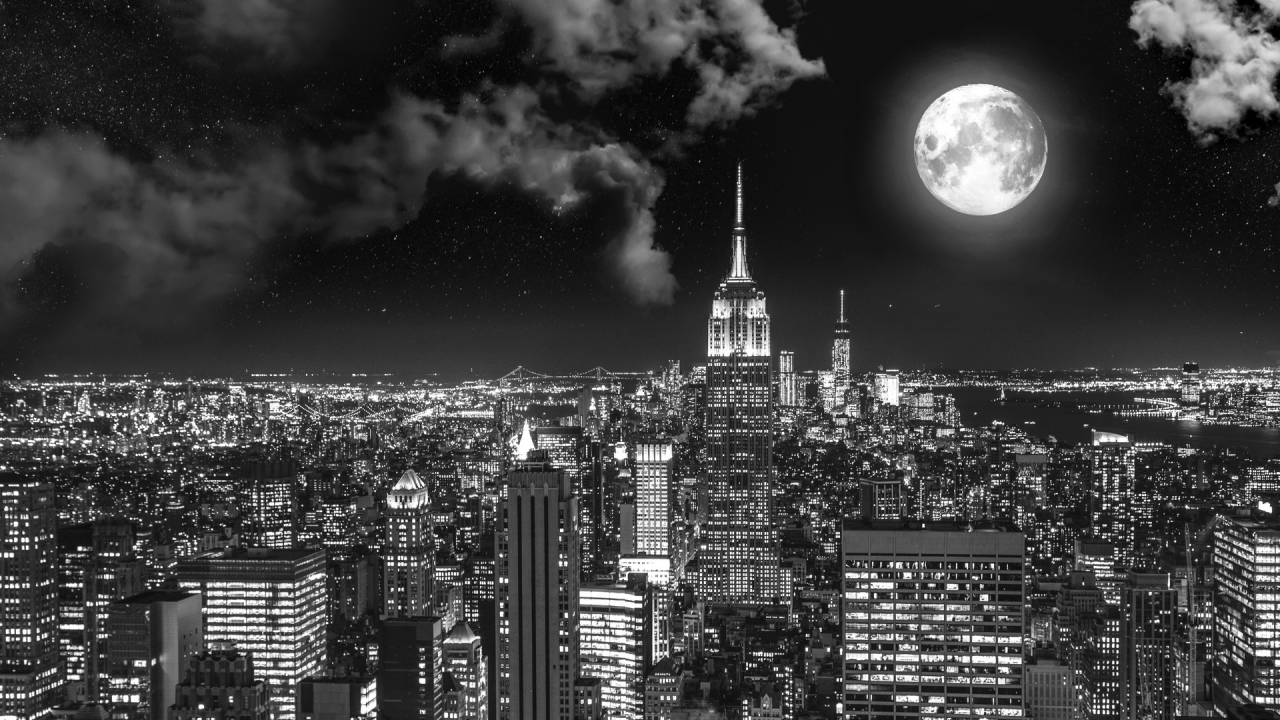 город, ночь, нью йорк
