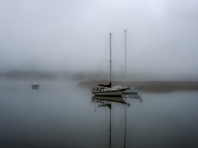 море, яхта, туман