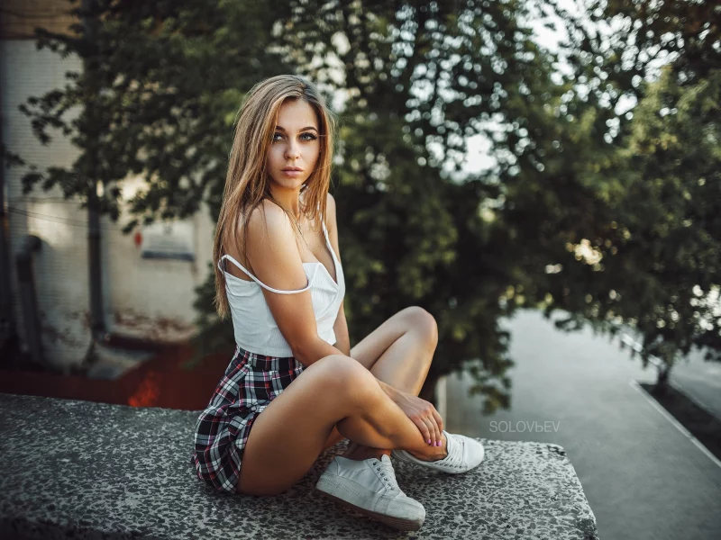 девушка, милая, симпатичная, юбка, кроссовки, модель