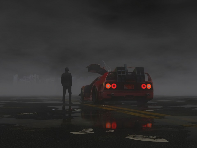ночь, туман, автомобиль, человек