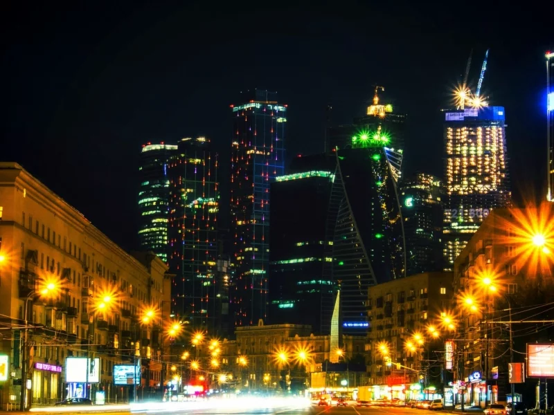 москва сити, ночь