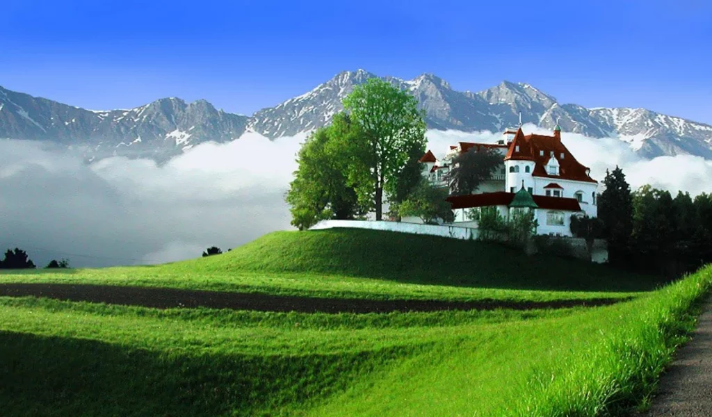 пейзаж, горы, домик, австрия, austria