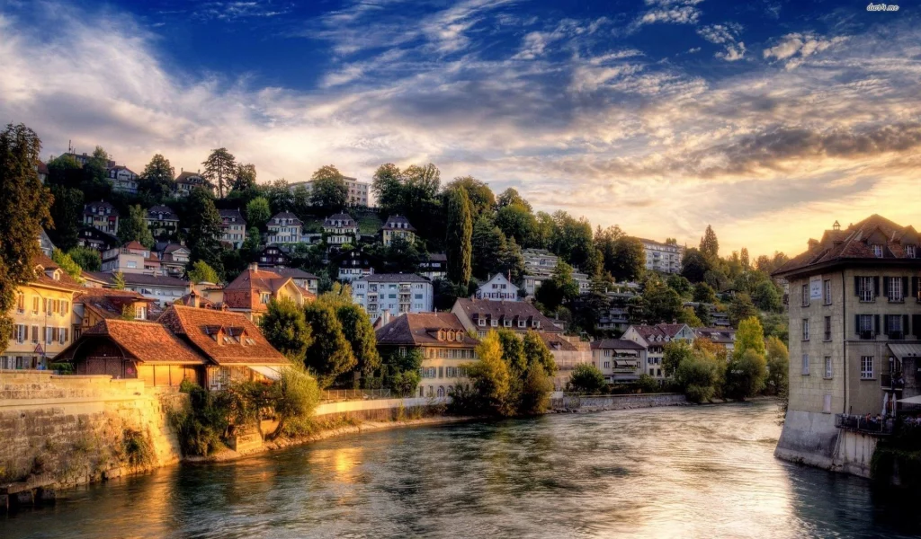 город, берн, швейцария, река