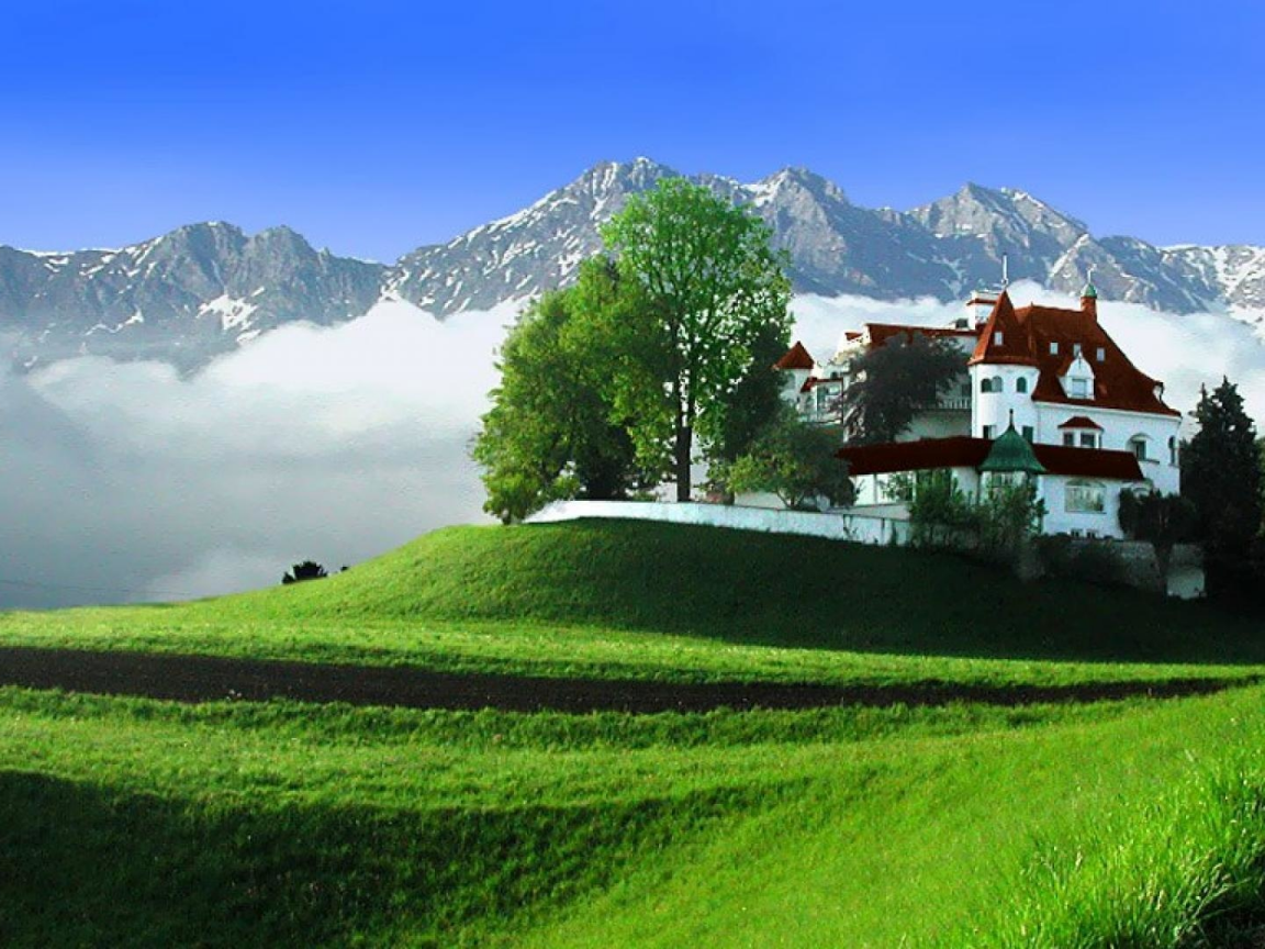 пейзаж, горы, домик, австрия, austria