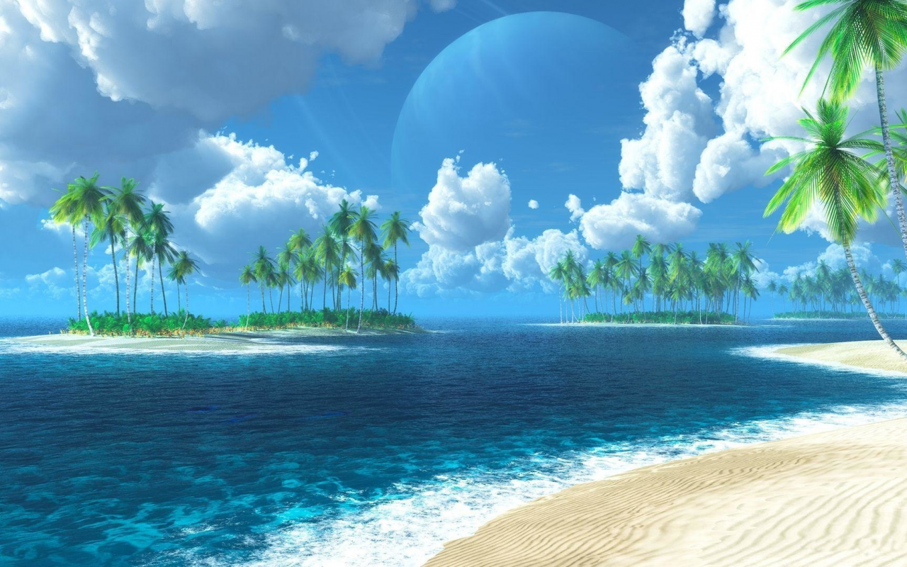 море, багамы, остров, пальмы, облака