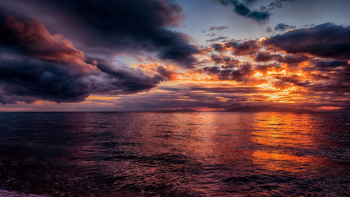 природа, море, облака, закат