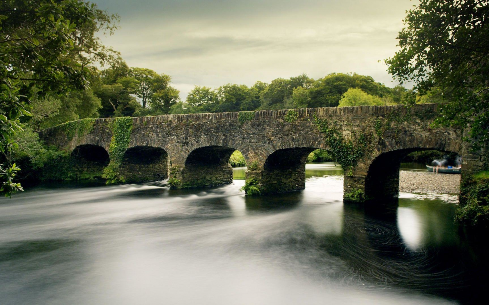 пейзаж, мост, река, лес, ирландия